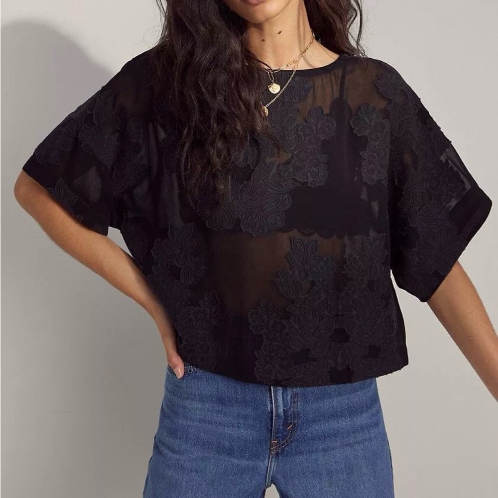 Wilfred Aritzia Blayze Black Cropped Floral Dolman Sleeve Blouse Size Small